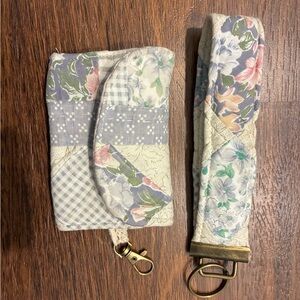 Floral Patchwork Key Fob and Card Wallet Set - Cream & Lavender